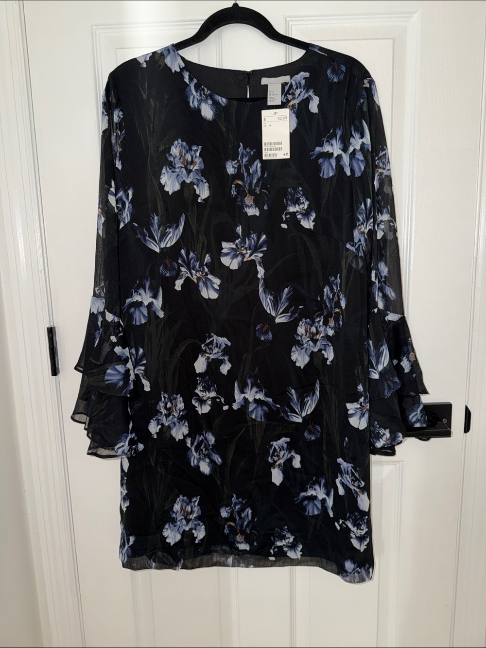 H&M Black Shift Dress with Blue Floral Print